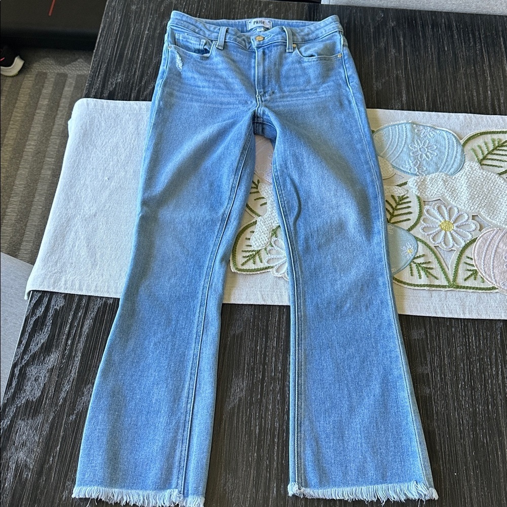 PAIGE Colette Anthropologie Blue Mid-Rise Raw Hem Denim Capri Jeans, Size 28